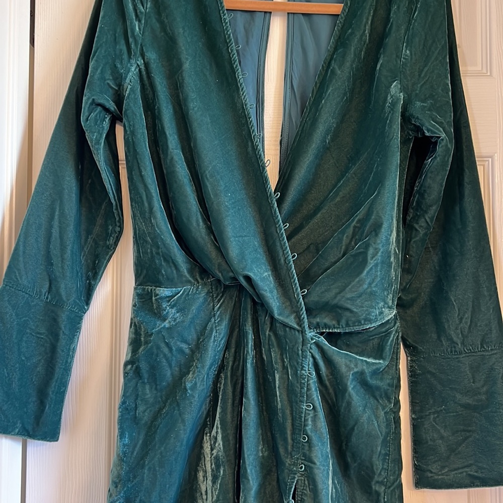 ASOS Green Velvet Wrap Dress - Picture 3 of 5